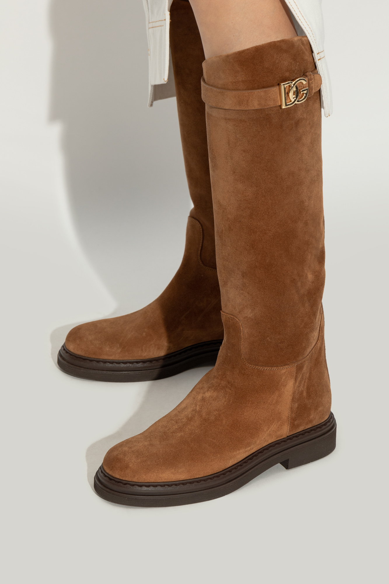 Dolce & Gabbana Round-head Boots In Brown