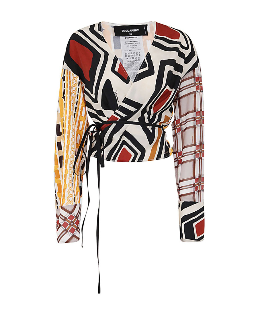 Dsquared2 Geometric-print Wrap-front Blouse In Nude