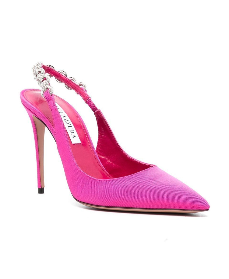 Aquazzura Crystal Embellished Satin Stiletto In Pink