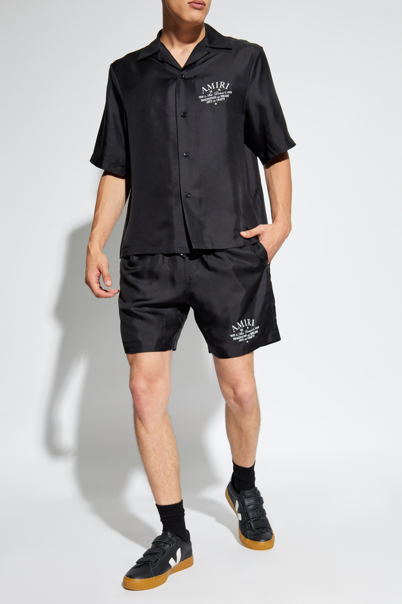 Amiri Logo-print Silk Shorts In Black