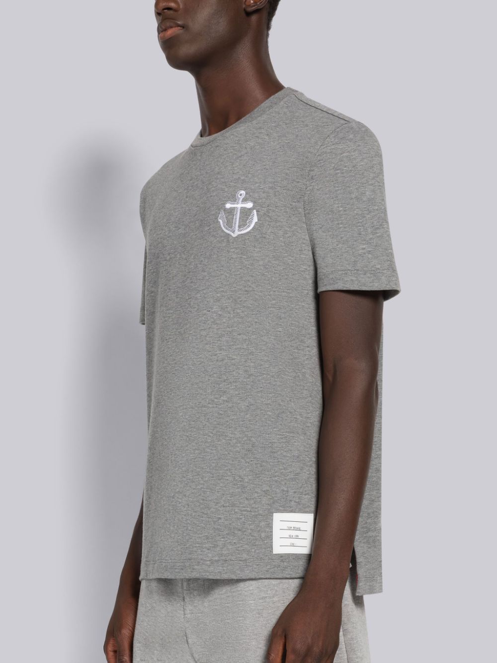 Thom Browne Anchor-embroidered Cotton T-shirt In Gray