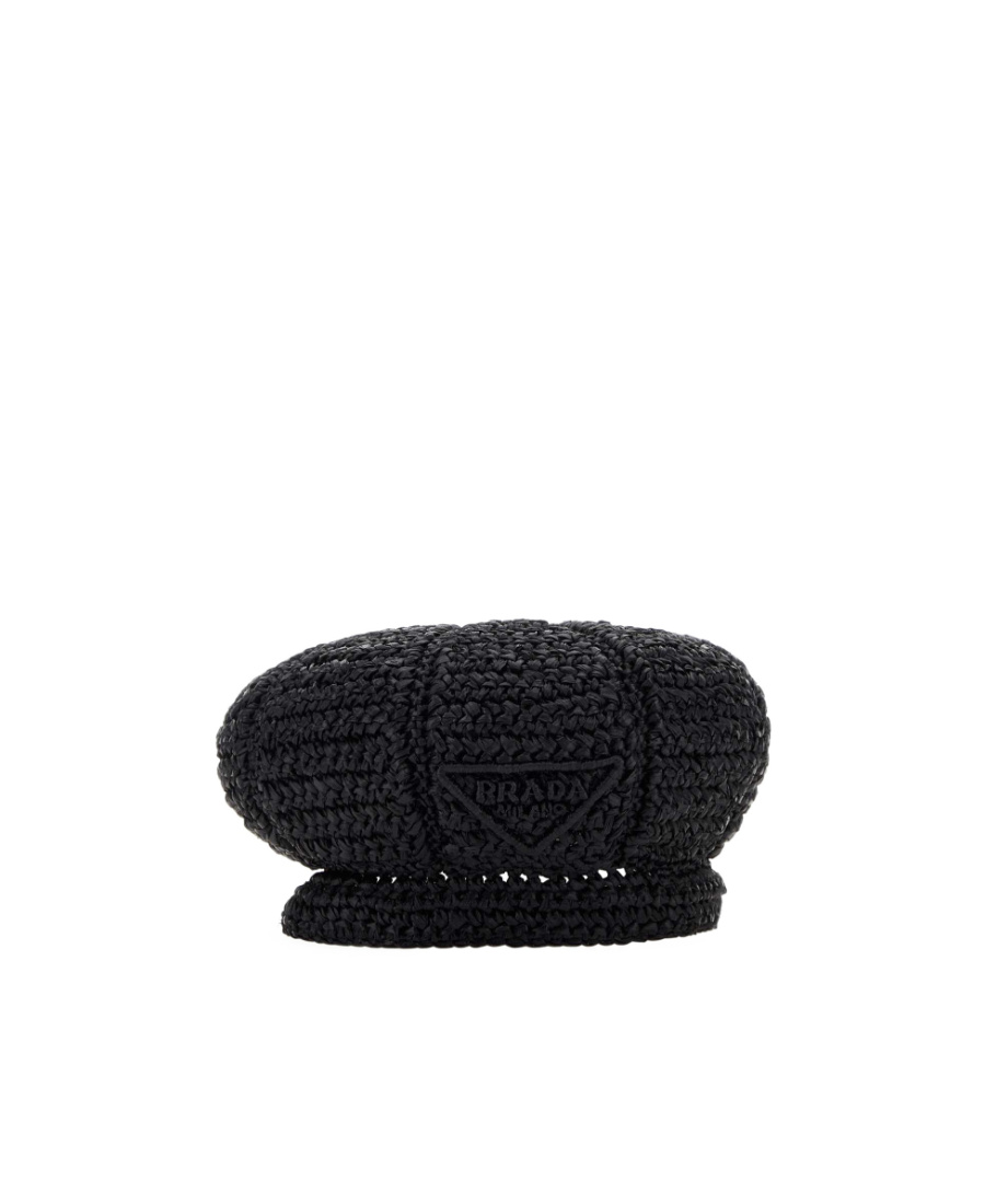 Prada Woman Black Rafia Baker Boy Hat In Black