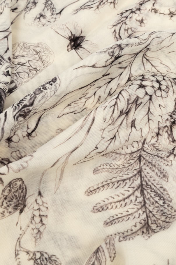 Alexander Mcqueen Floral-print Wool Scarf In Nude
