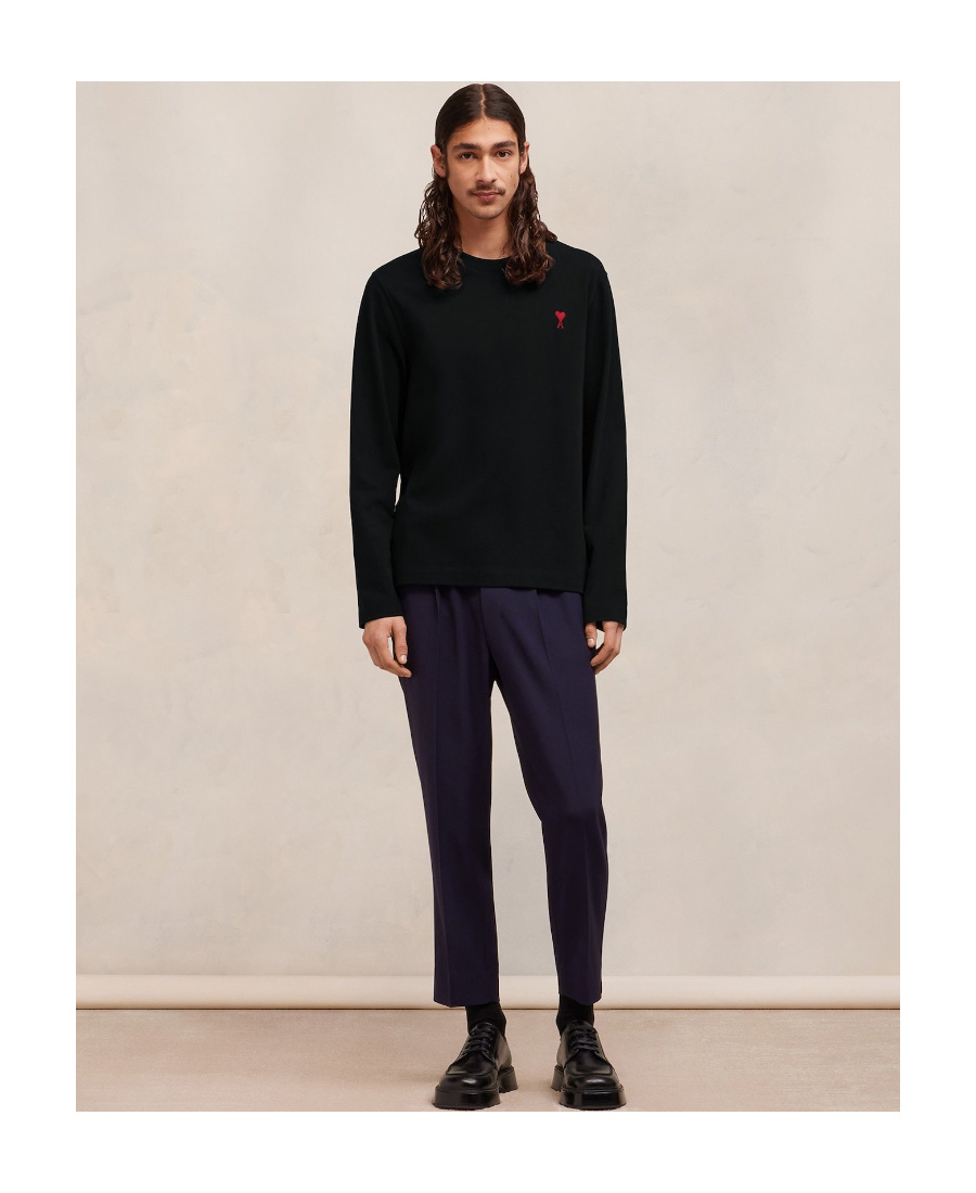 Ami Alexandre Mattiussi Ami Paris Ami De Coeur Logo Embroidered Long-sleeved T-shirt In Black