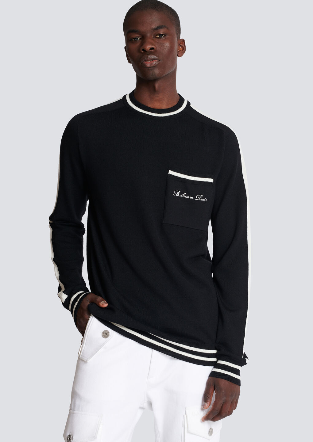 Balmain Logo-embroidered Merino Wool Jumper In Black