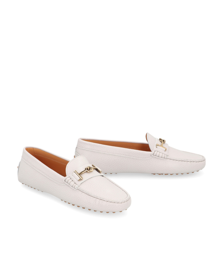 Shop Tod's Logo Plaque Round Toe Loafers In White
