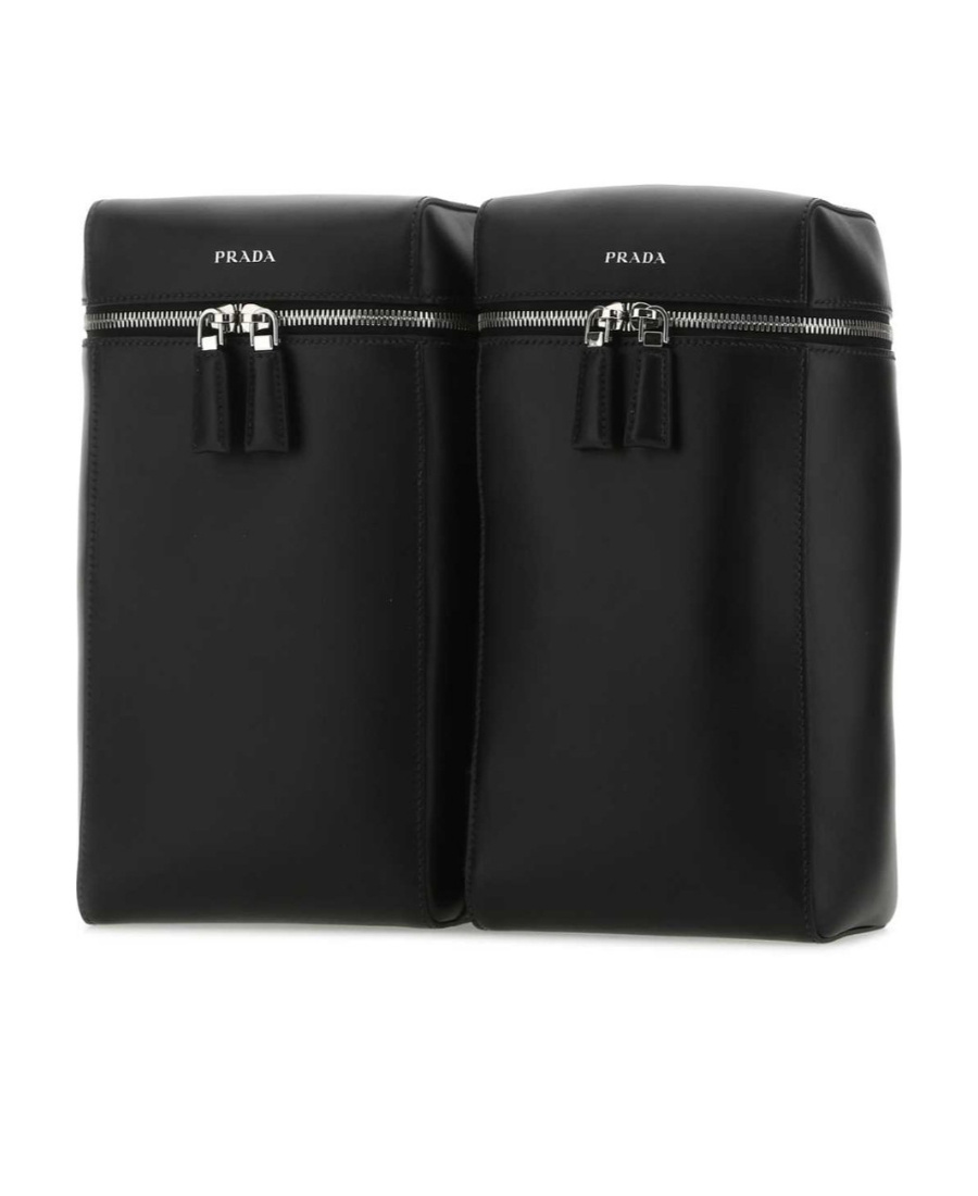 Prada Structured Leather Backpack With Logo Zipper Closure