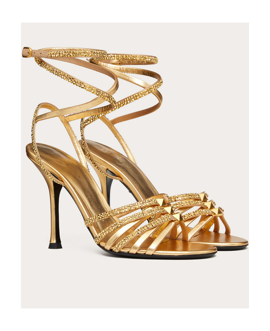 Valentino Rockstud Crystal-embellished Pumps In Gold