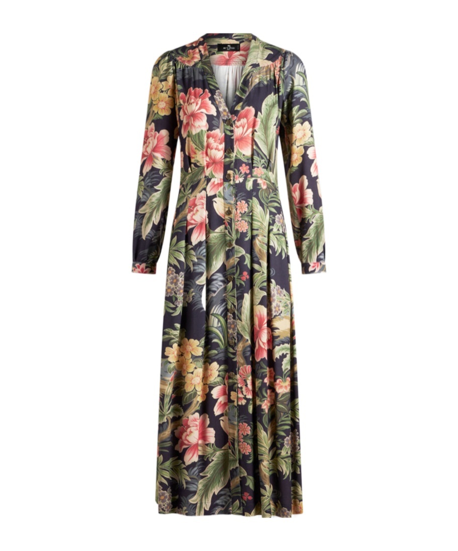 Etro , Printed Twill Shirt Dress, Woman, Navy Blue, Size 50 In Black