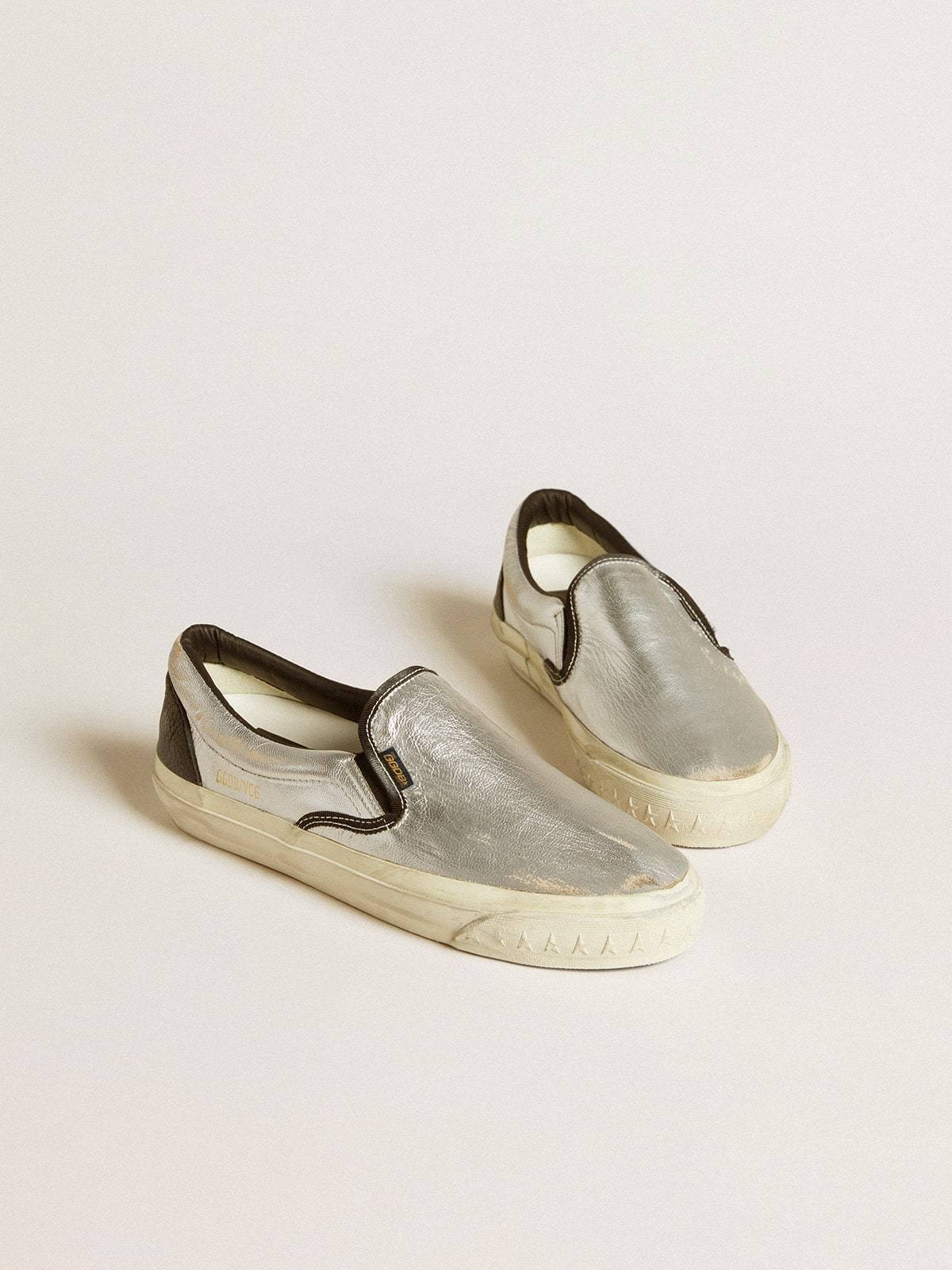 Golden Goose Vce Metallic Leather Slip-on Sneakers In White