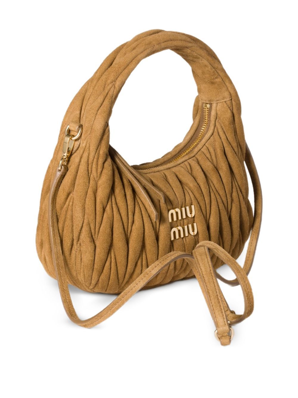 Miu Miu Wander Matelassé Suede Shoulder Bag In Brown