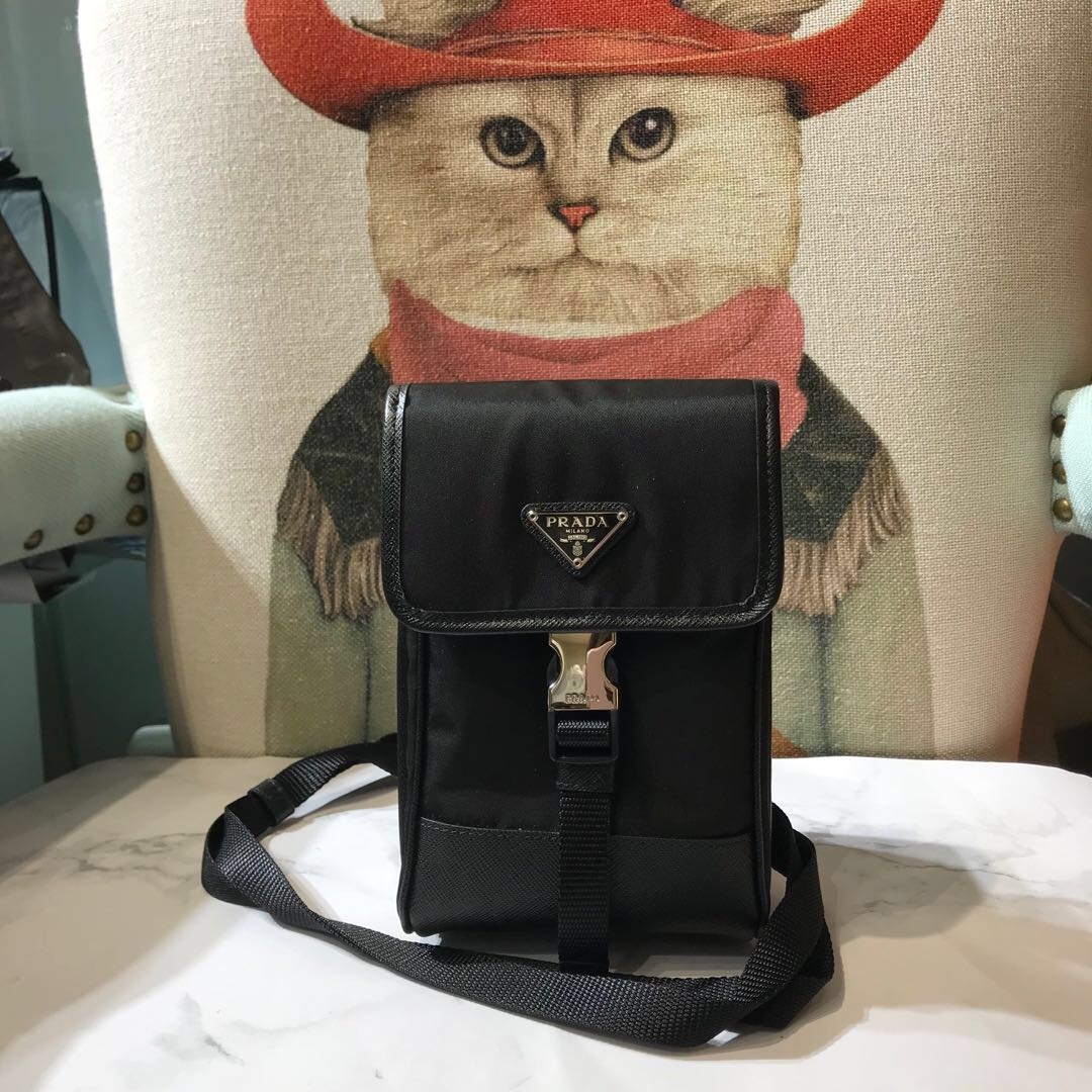 Prada Nylon And Saffiano Leather Smartphone Case In Black