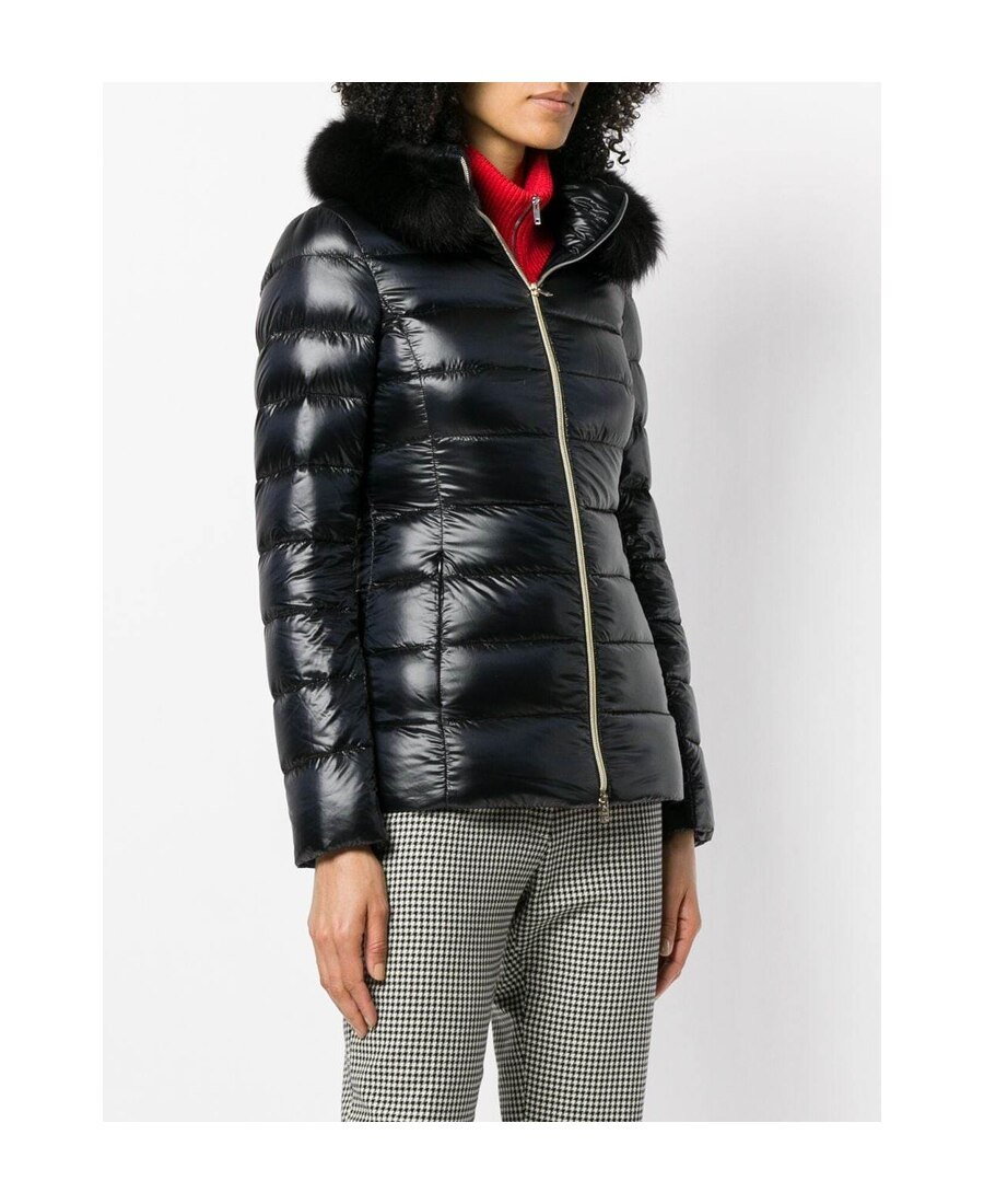 Herno Claudia Faux Fur Collar Down Coat In Black