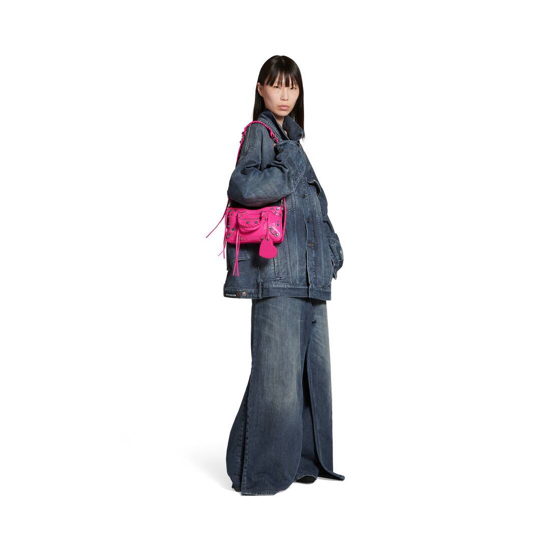 Balenciaga Green Leather Shoulder Handbag With Magnetic Closure And Metal Details In Pink