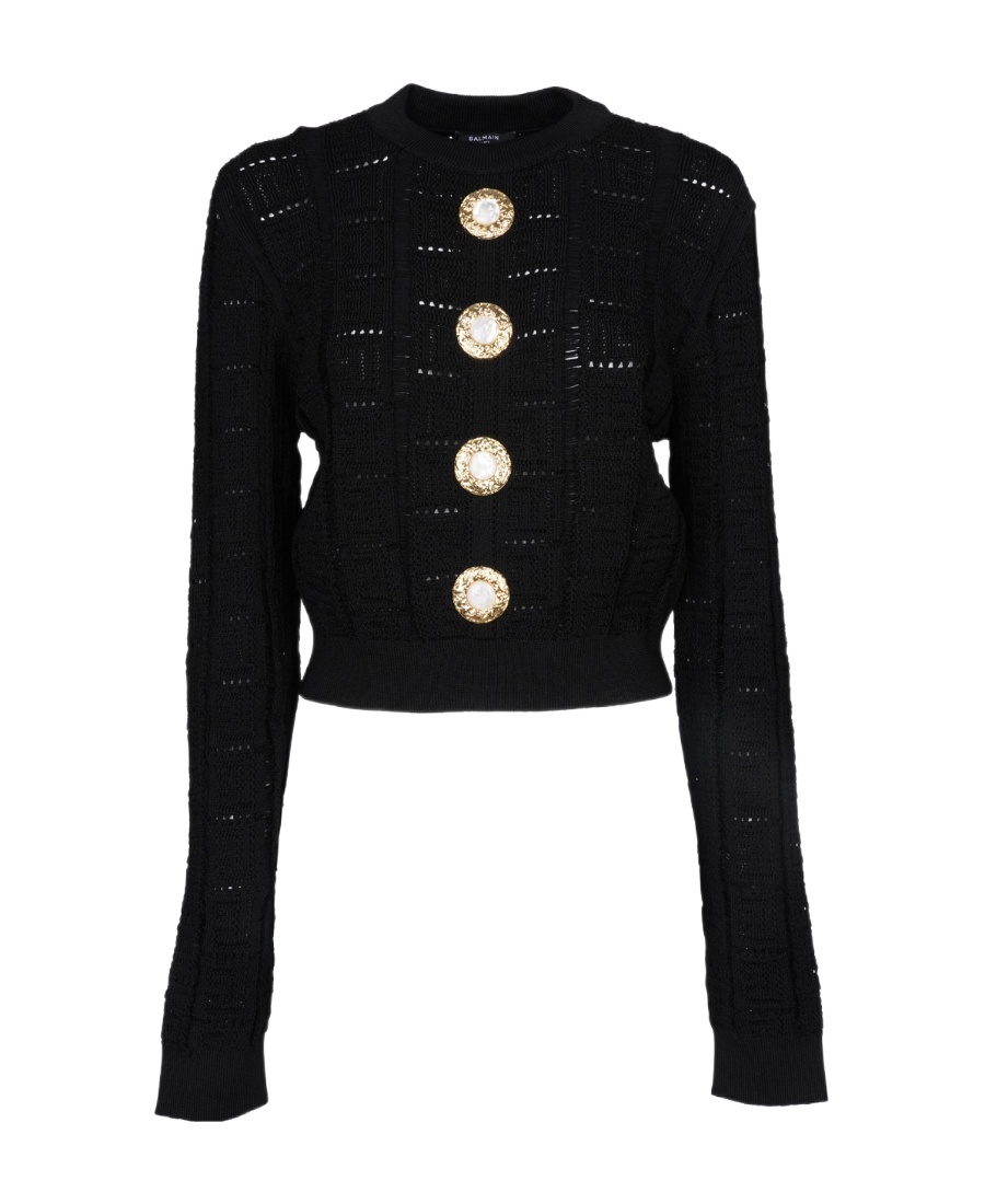 Balmain Black Jacquard Sweater In Black