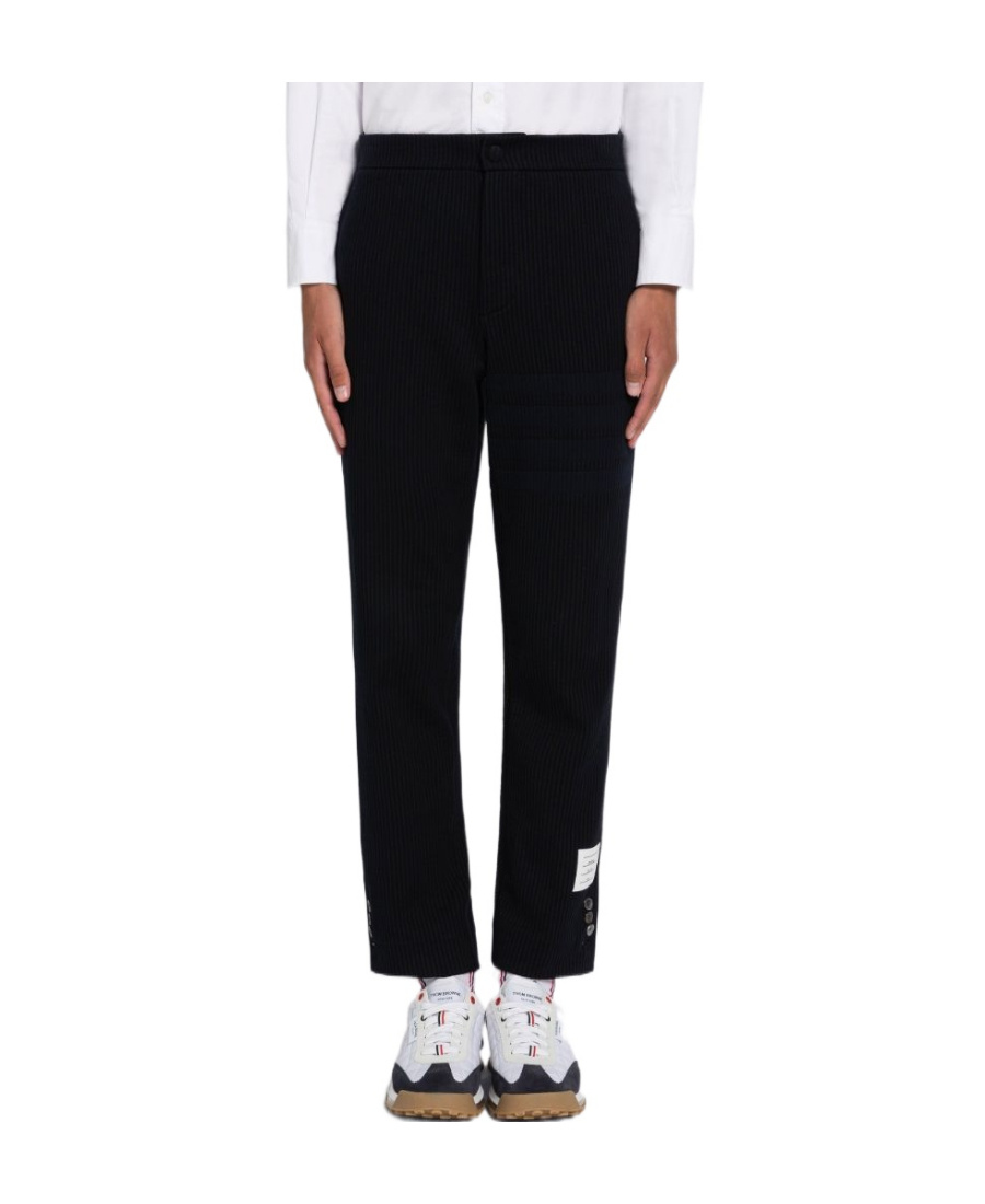 Thom Browne Cropped Pinstripe Trousers In Black