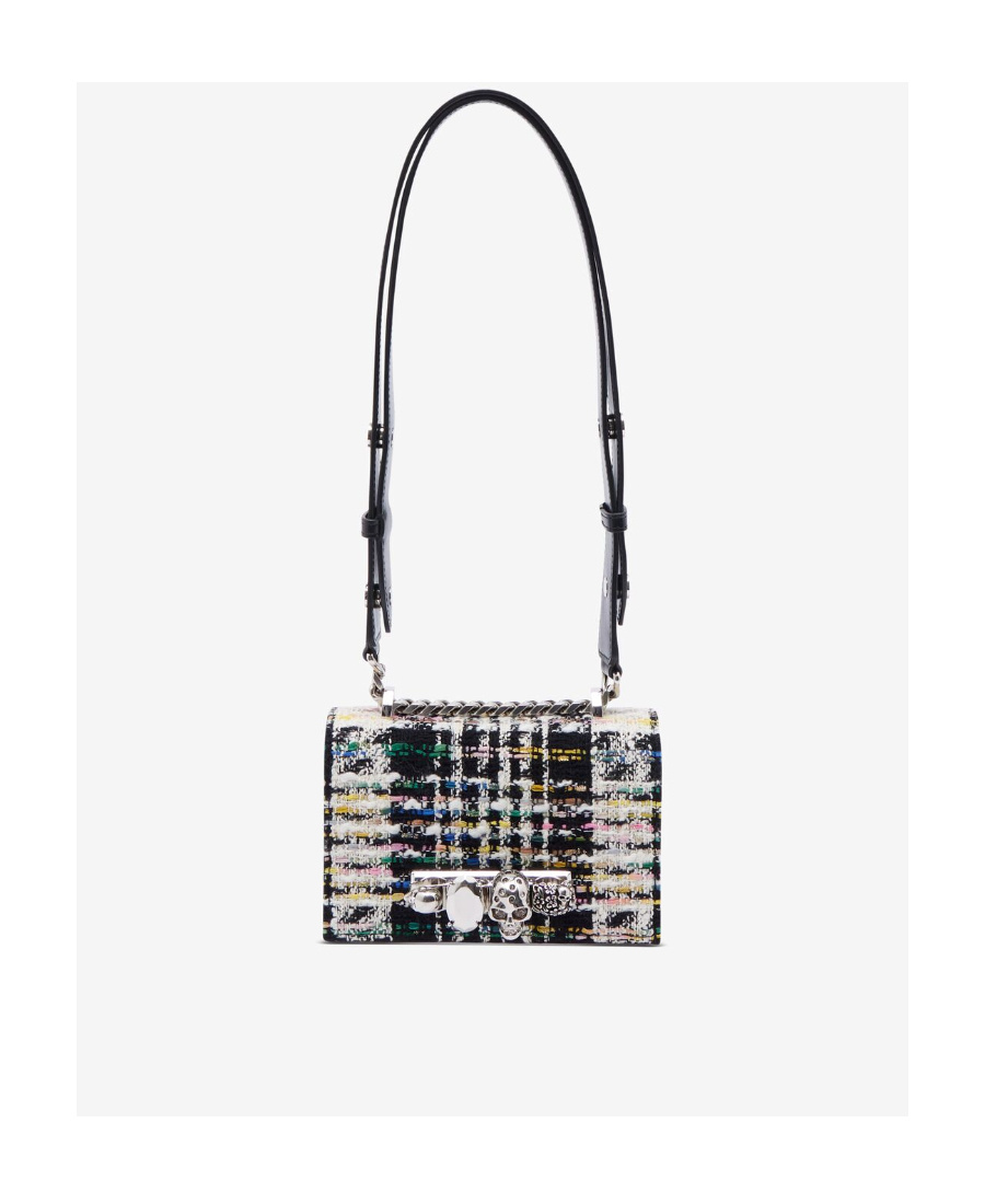 Alexander Mcqueen Woman Multicolor Tweed Skull Shoulder Bag In Black