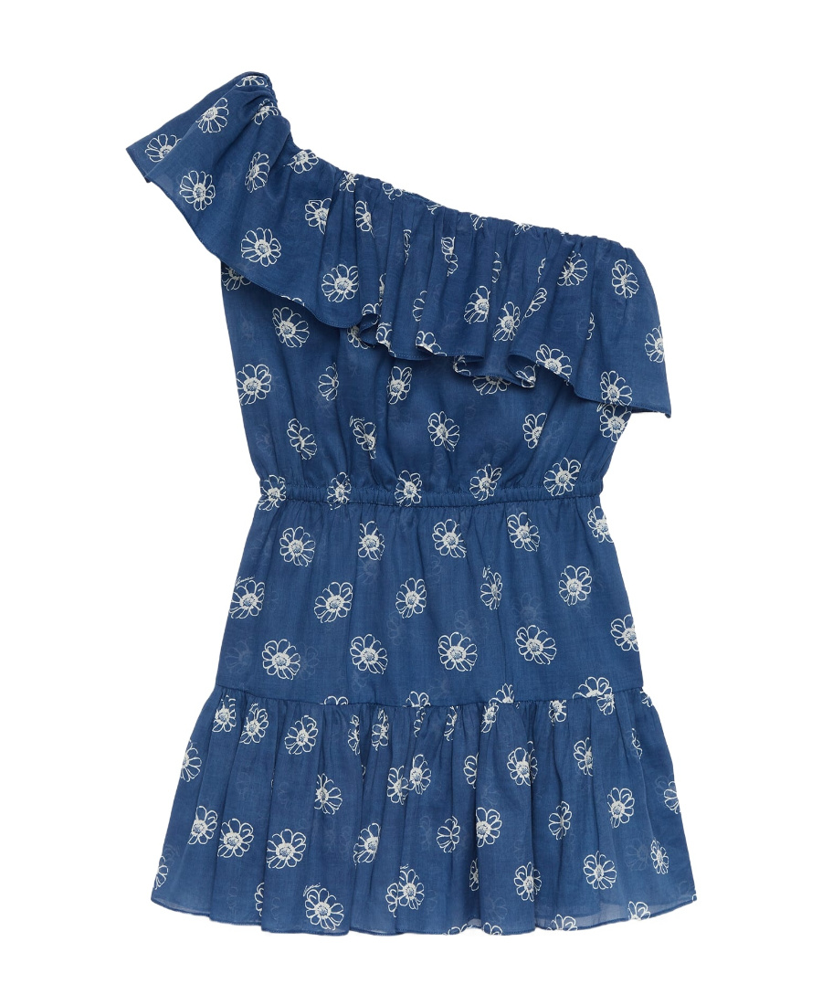Gucci Cotton One-shoulder Mini Dress In Blue