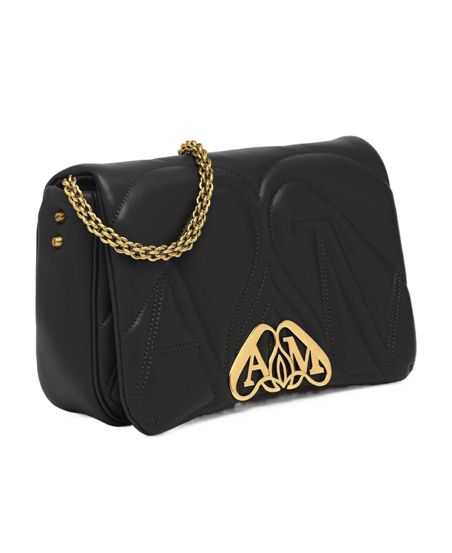 Alexander Mcqueen The Seal Mini Embellished Quilted Leather Shoulder Bag In Black