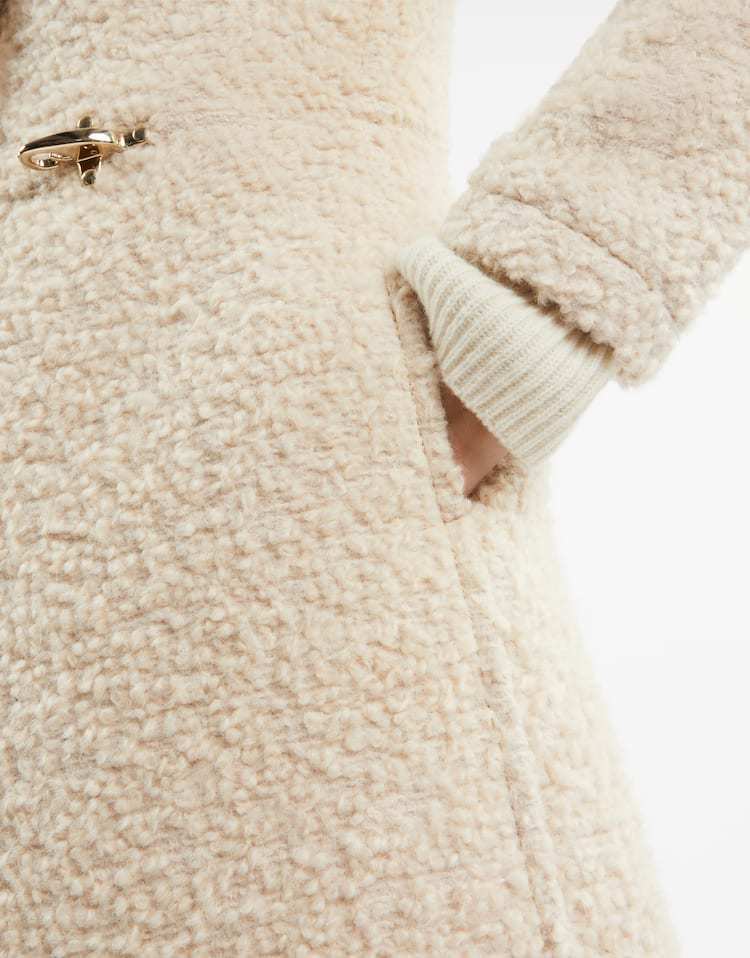 Fay Textured Mid-length Coat With Curly Fabric In Nude