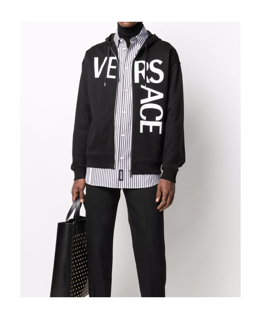 VERSACE LOGO-PRINT ZIP-UP HOODIE 