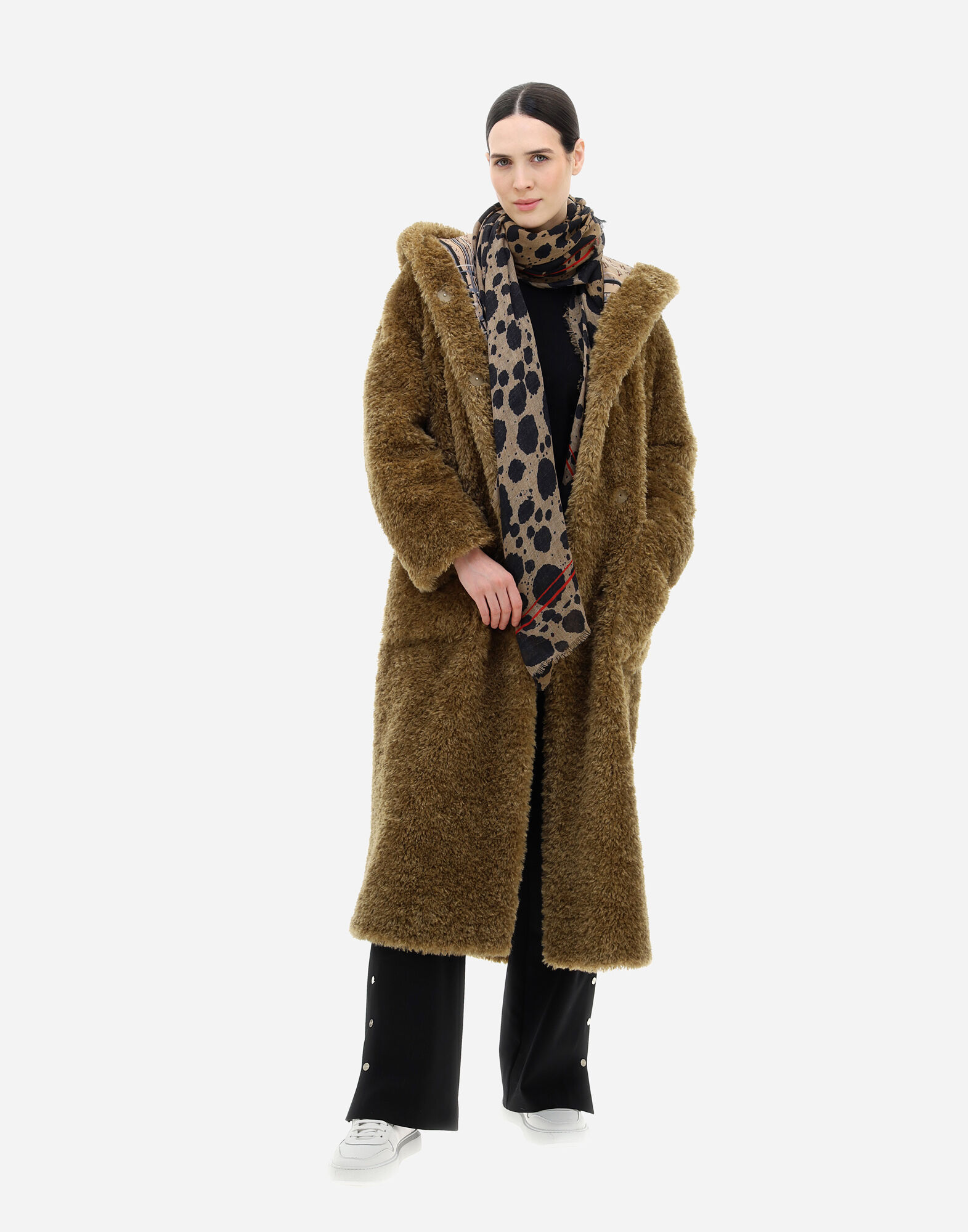 Herno Curly Faux Fur Coat Women In Green