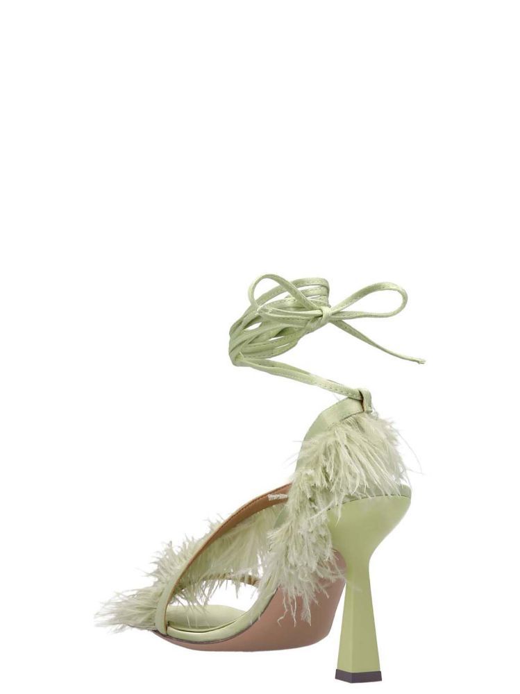Sebastian Green Feather Wrap Heels In Nude