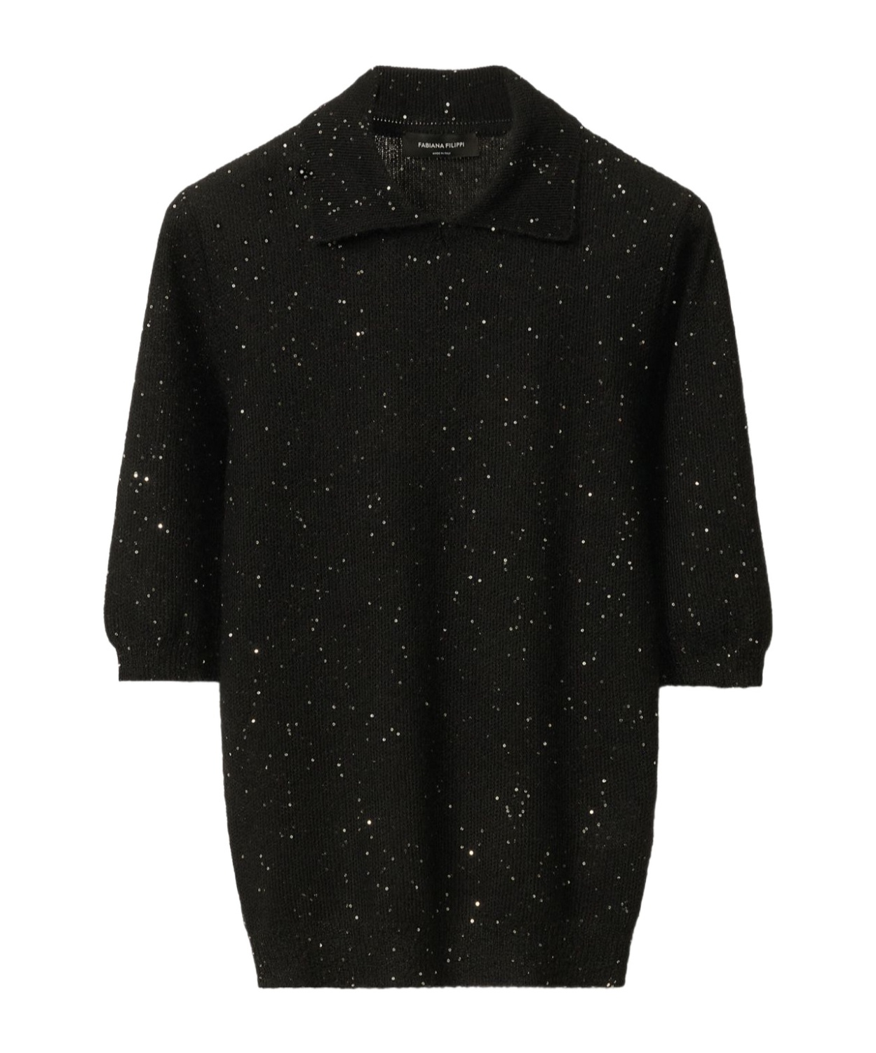 Fabiana Filippi Collared Sequin Polo Top In Black