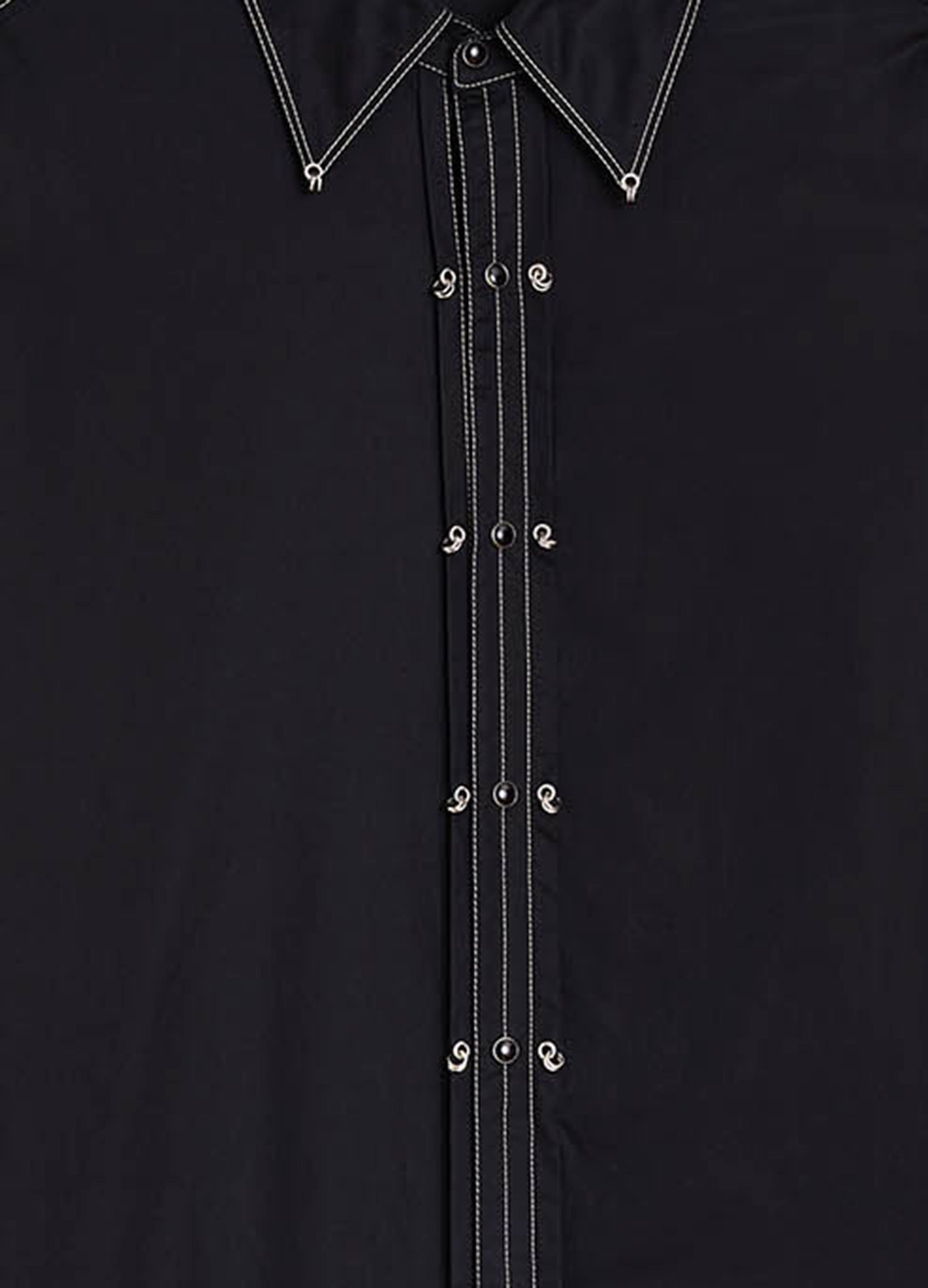 Lemaire Black Cotton Satin Embellished Metal Shirt In Black