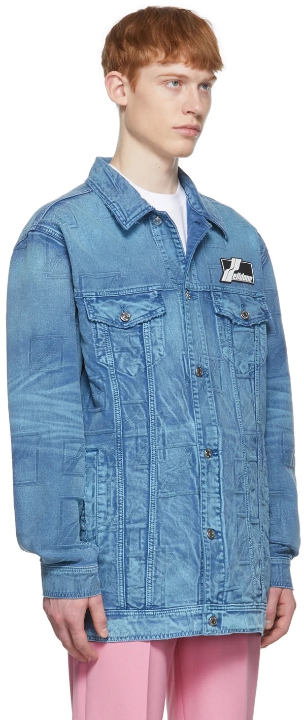 We11 Done Logo Lapel Denim Jacket In Blue