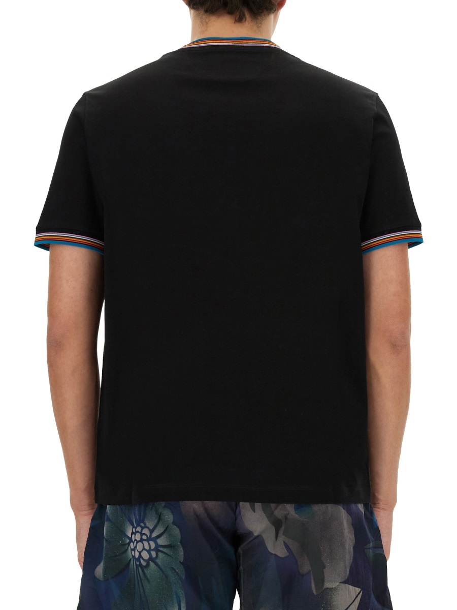 Paul Smith Black T-shirt With Multicolor Striped Accents In Black