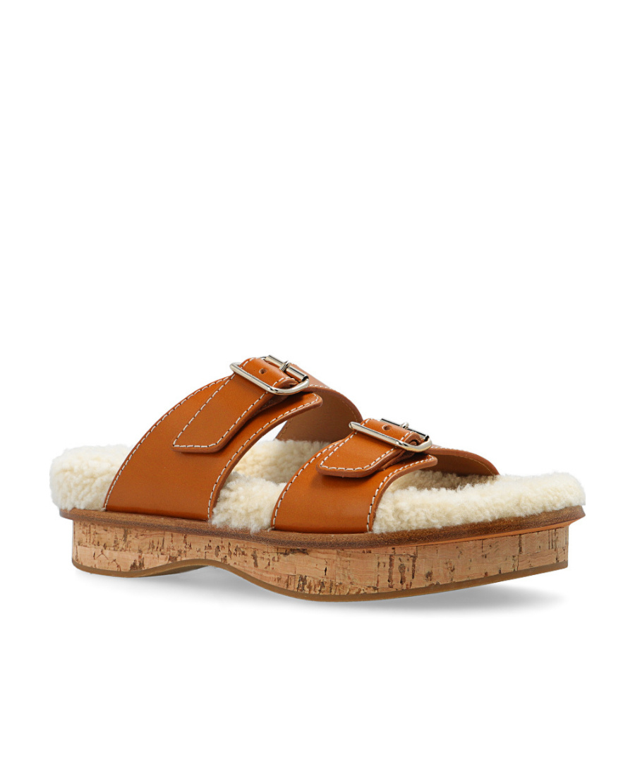 Chloé Chloe Marah Leather & Shearling Sandal In Brown