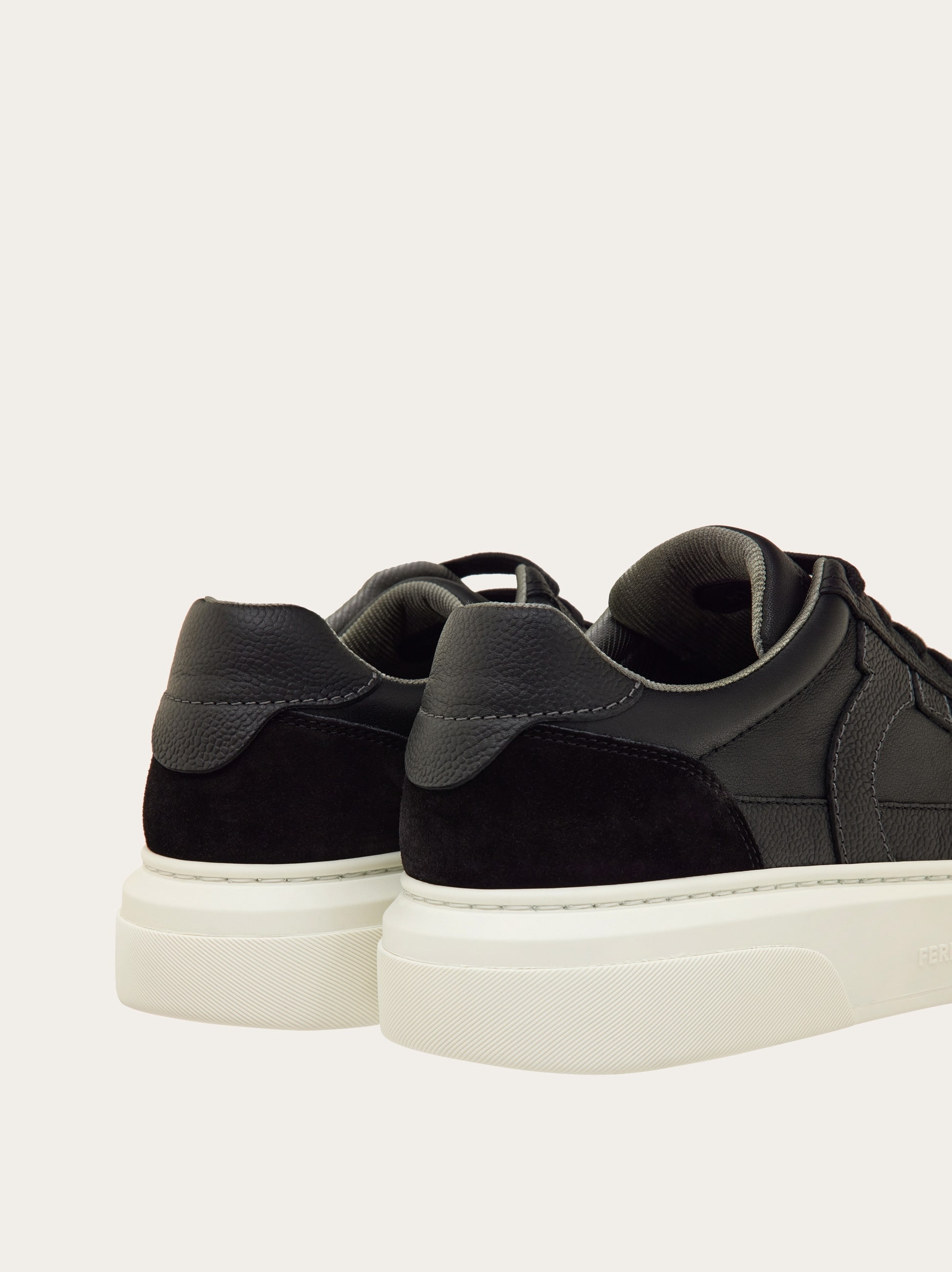 Ferragamo Low Top Sneaker With Gancini Ornament In Black