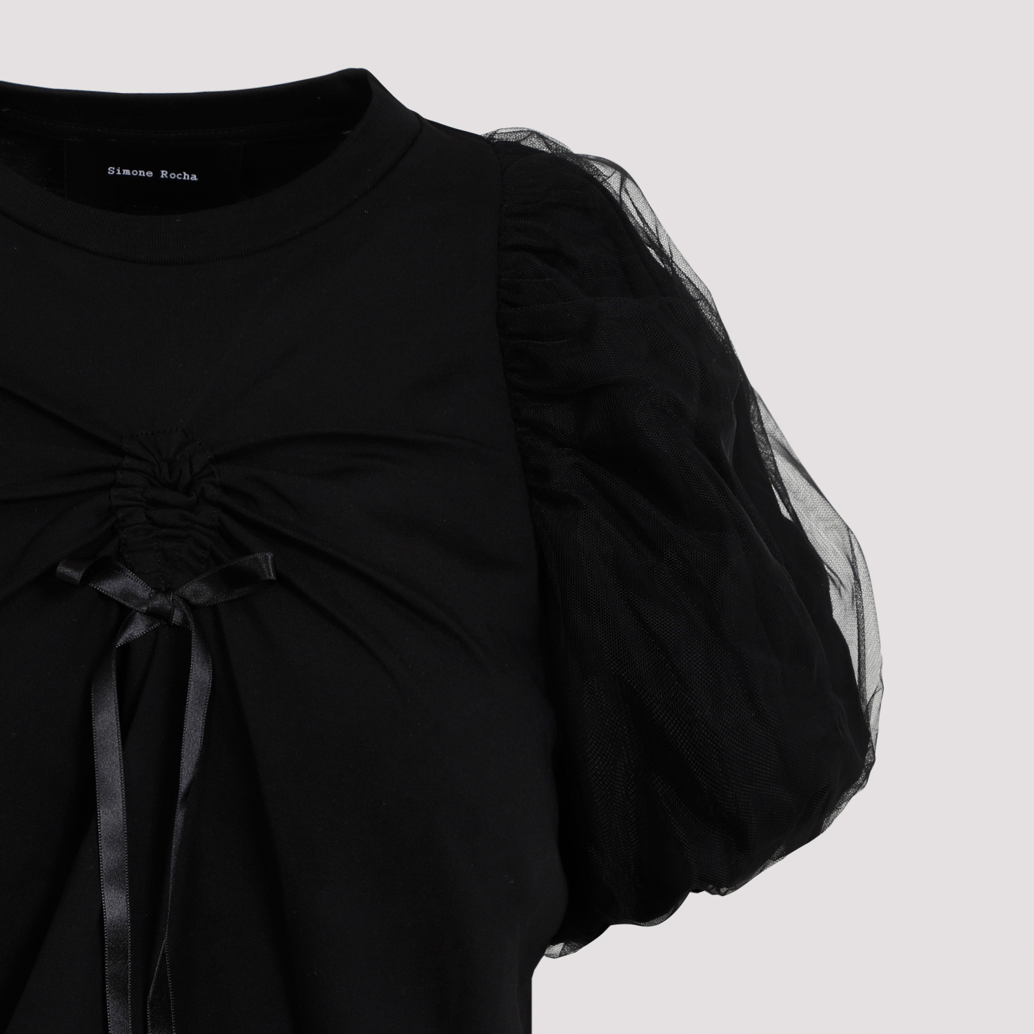 Simone Rocha Cropped Ruched Bow T-shirt In Black