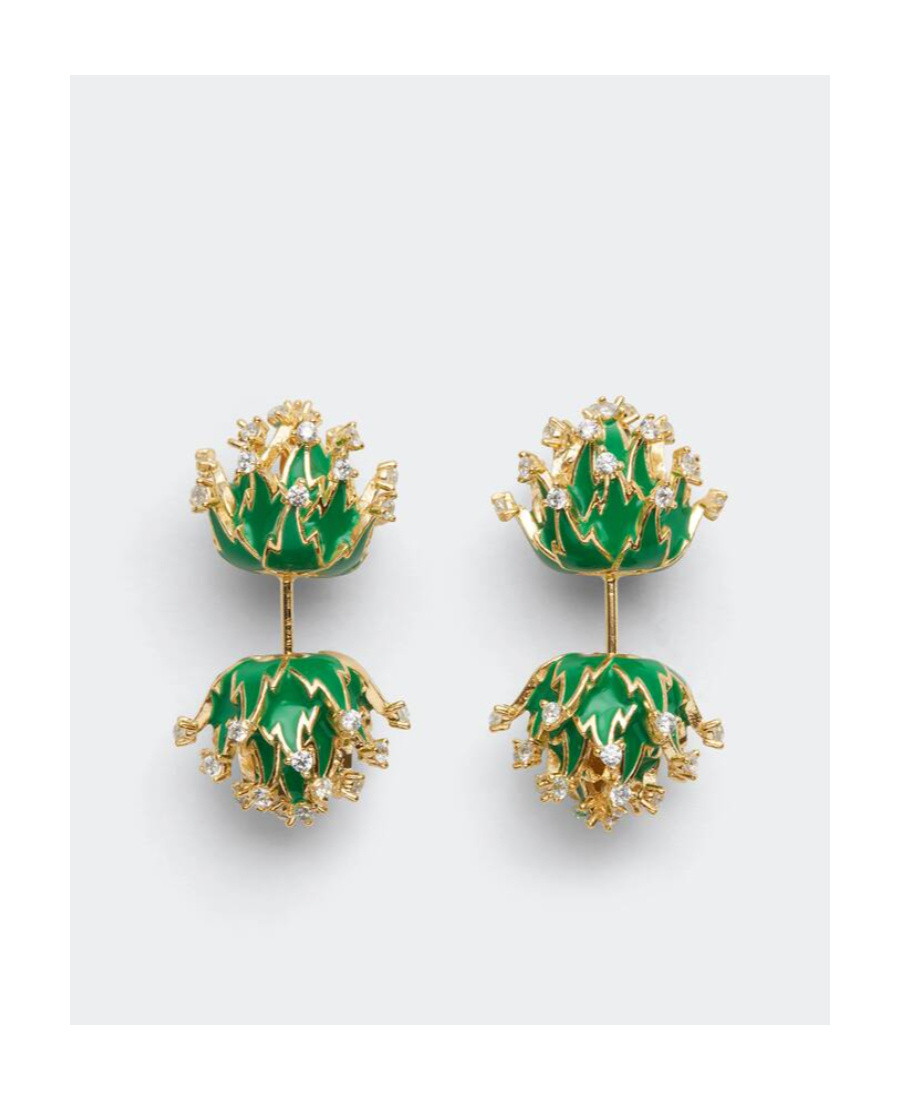 BOTTEGA VENETA WEARING EARRINGS ON TOP OF THE LOGO