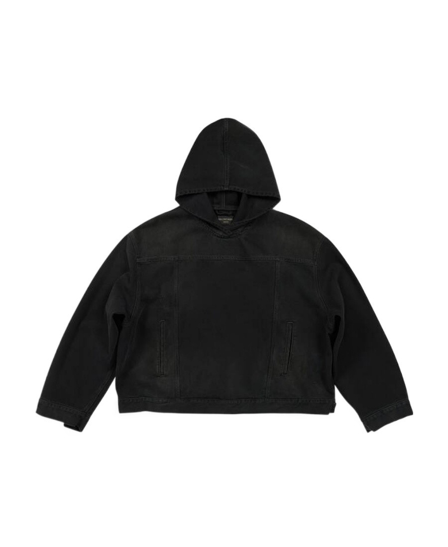 Balenciaga Matte-effect Denim Hoodie In Black