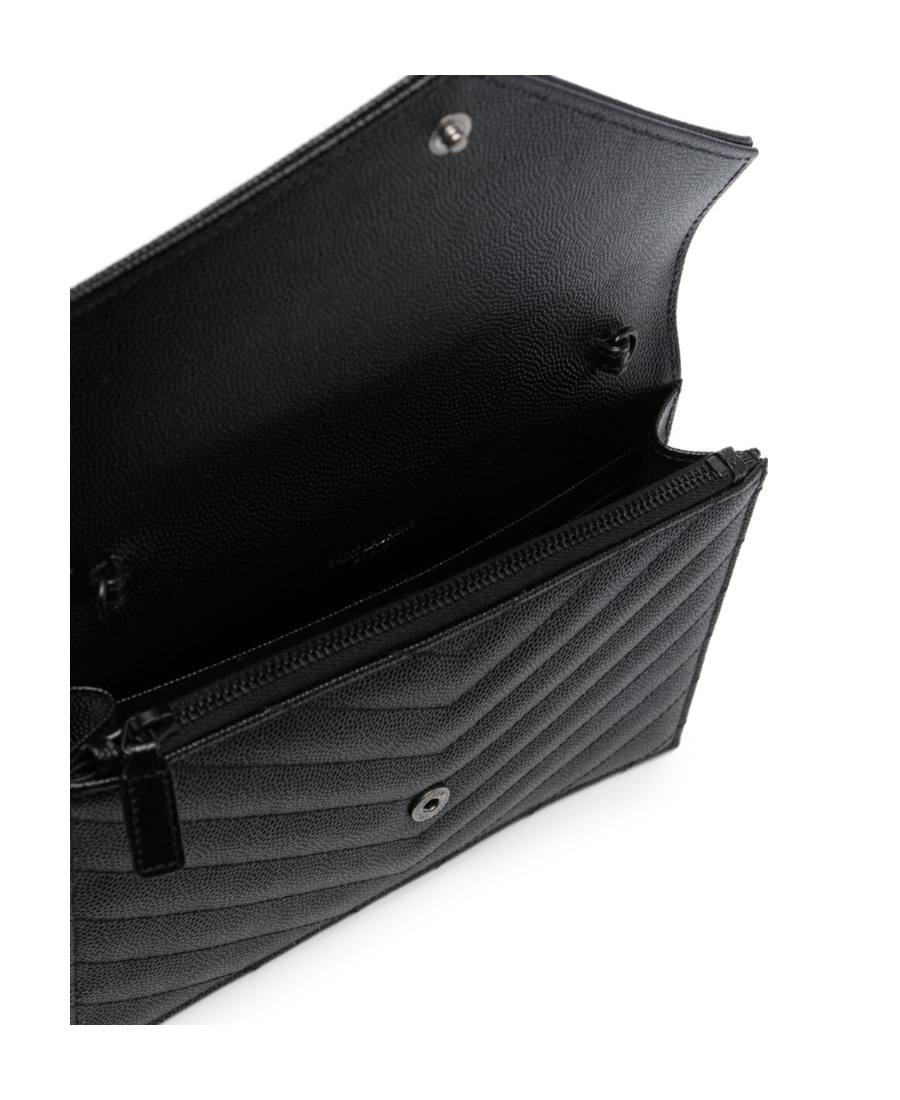 Saint Laurent Cassandre Leather Wallet-on-chain In Black