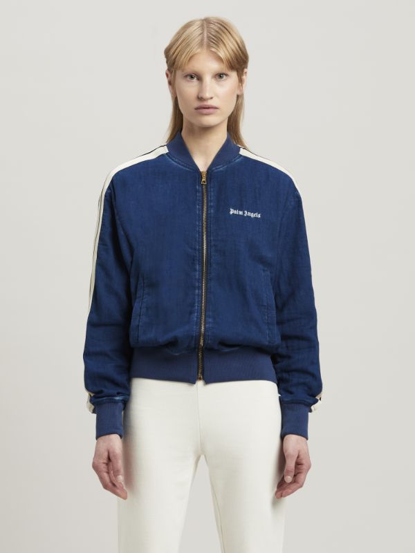 Palm Angels Chambre Denim Bomber Jacket In Blue