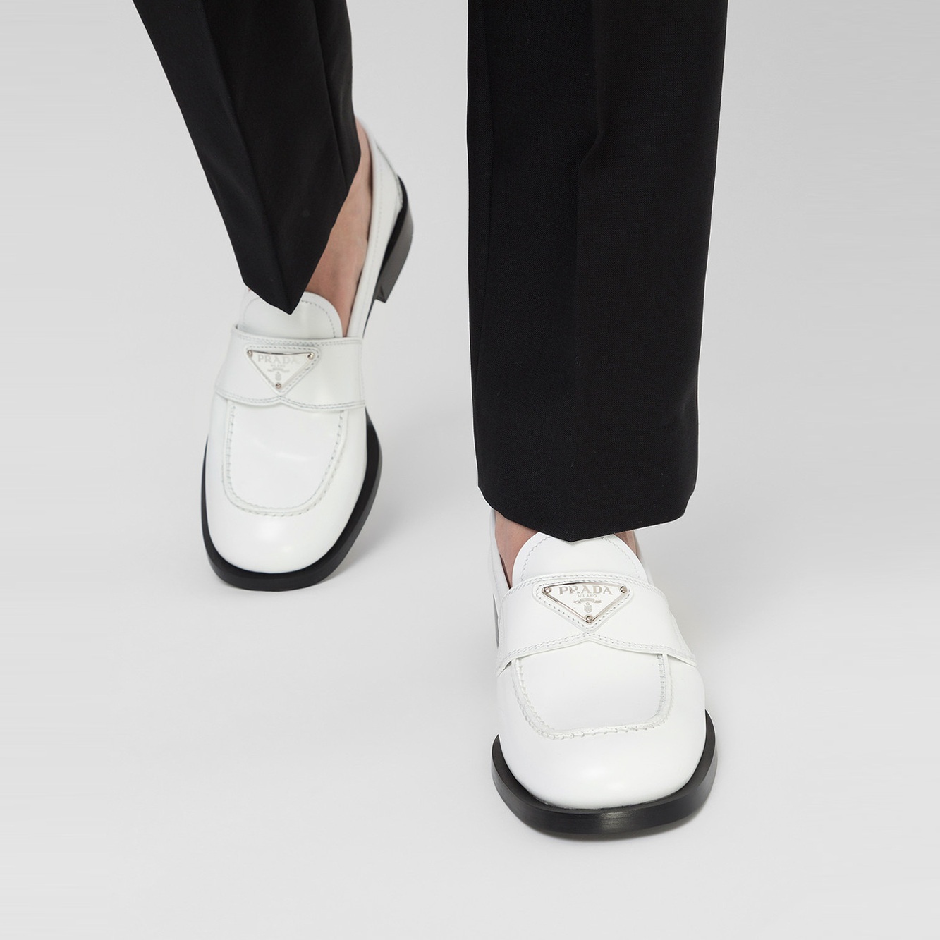 Prada White Leather Loafers