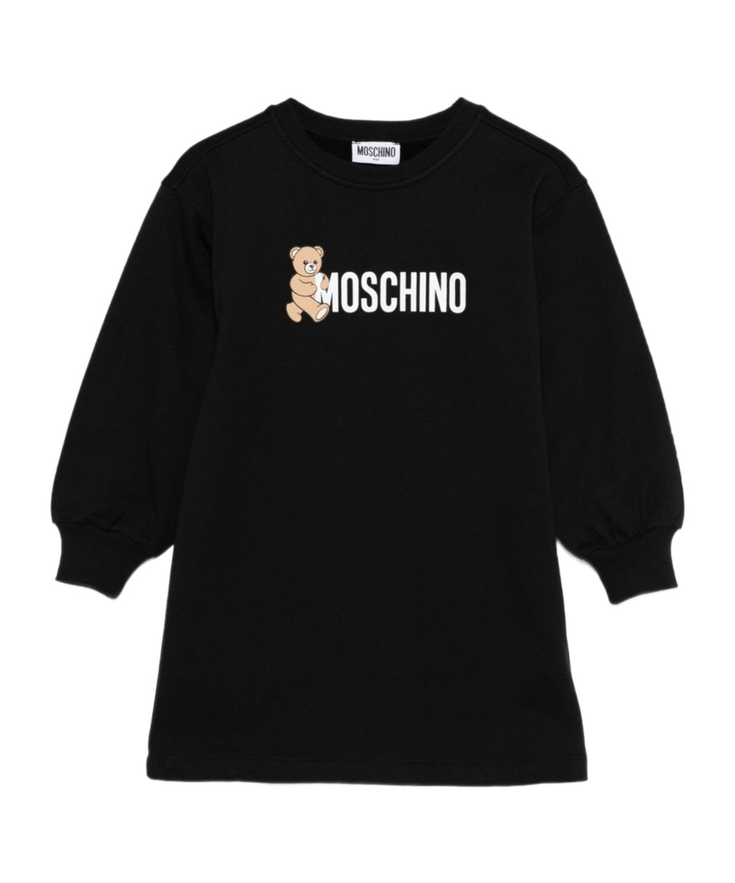 Moschino Teddy-print Balloon-sleeve Dress In Black