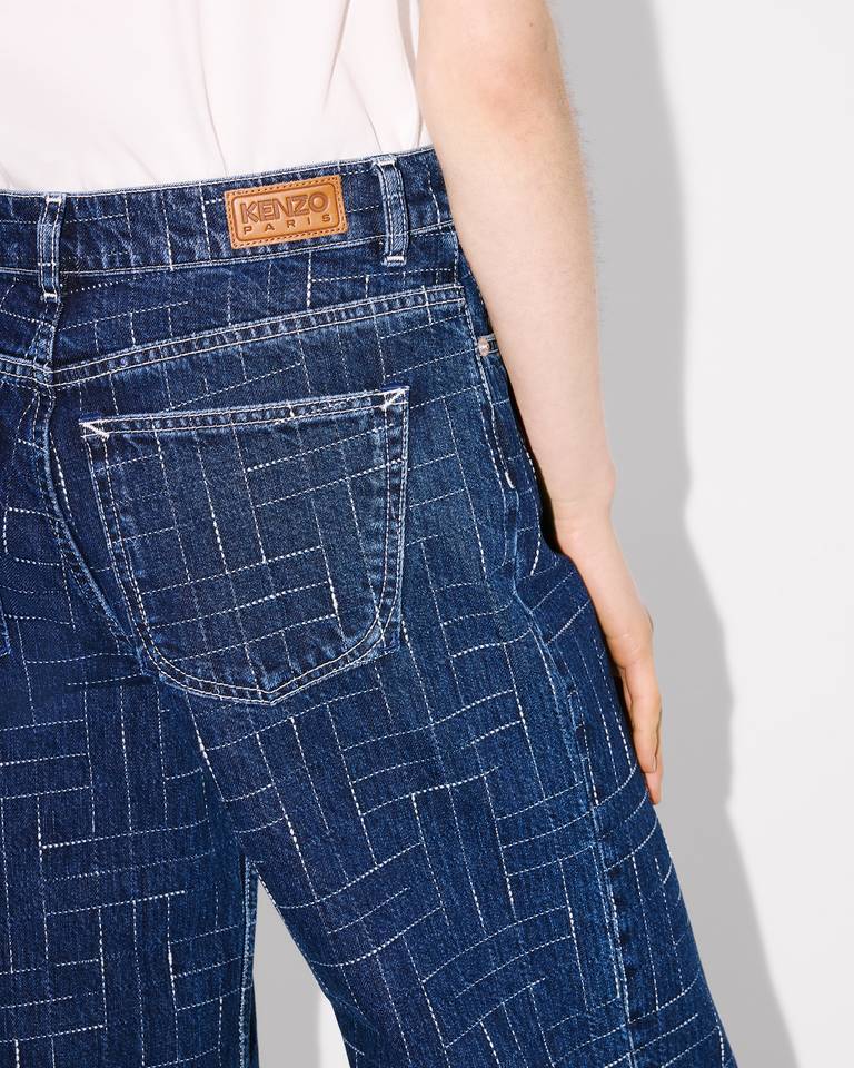 Kenzo ' Weave' Ayame Wide Pants In Japanese Denim In Blue