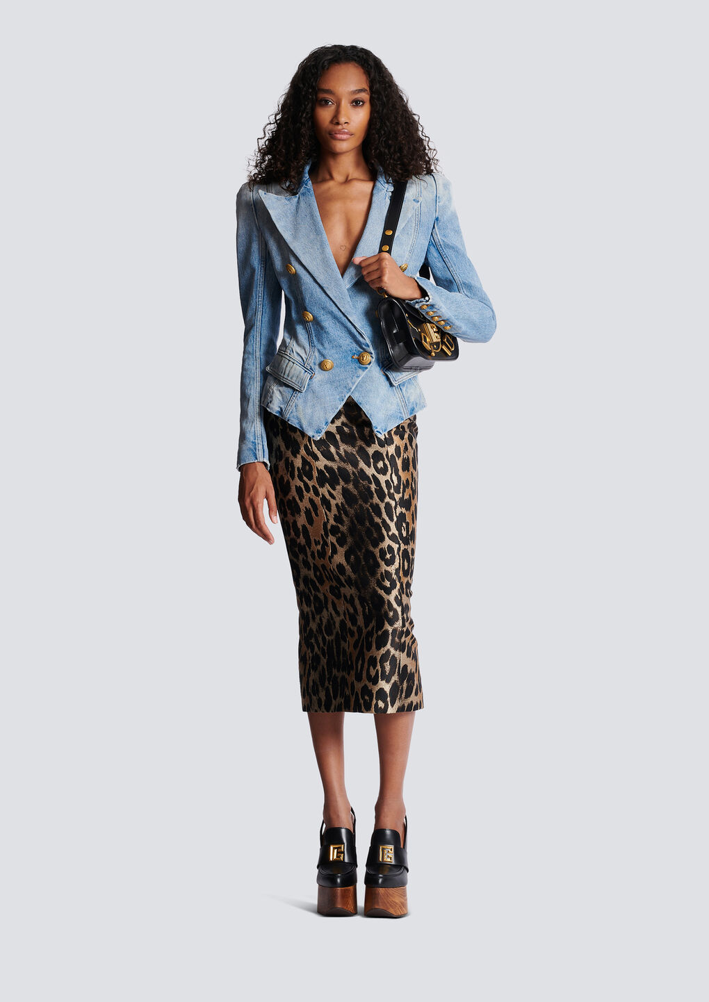 Shop Balmain Slim-fit Faded Denim Tailored Jacket In Gray