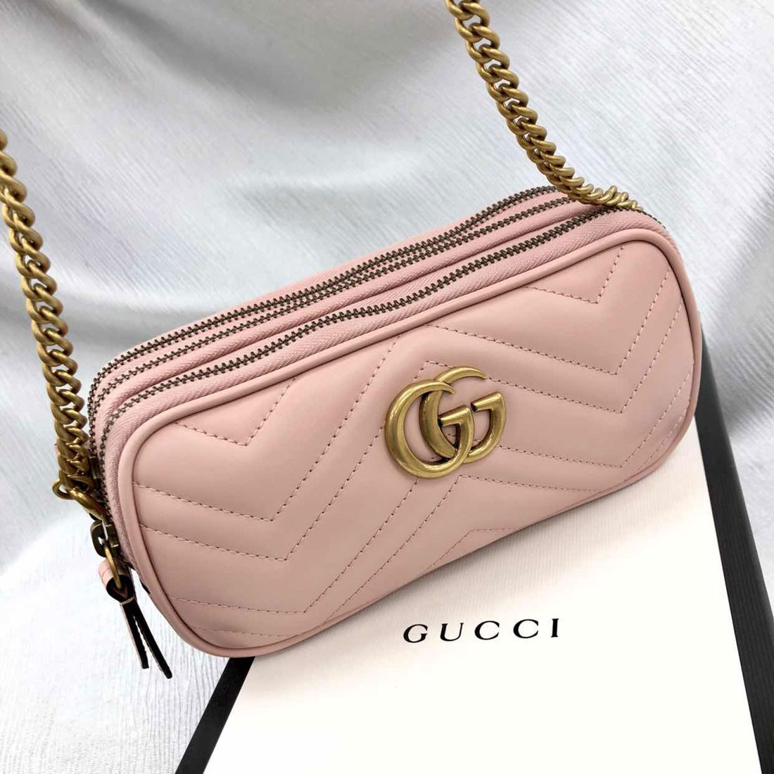Gucci Gg Marmont Mini Chain Strap Shoulder Bag In Nude