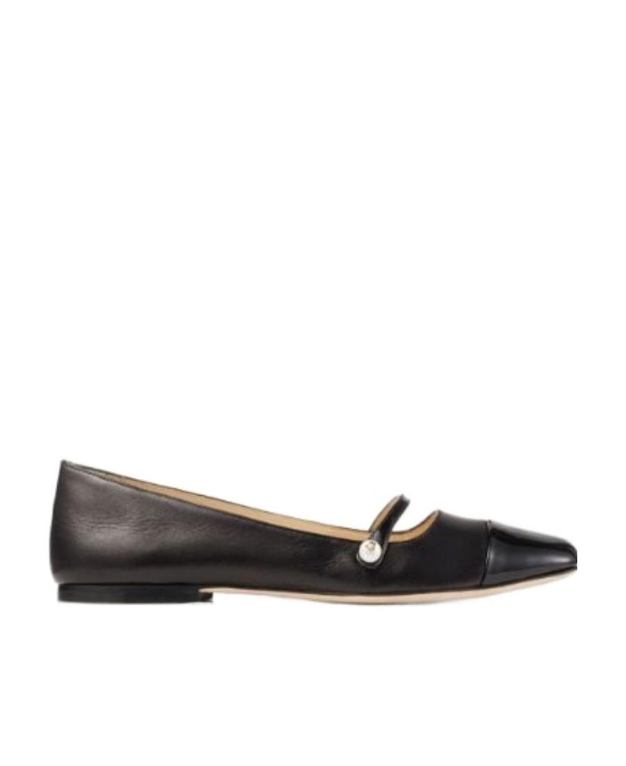 Jimmy Choo Elegant Ballerina Flat Shoes With Patent And Nappa Leather Detailing In Black