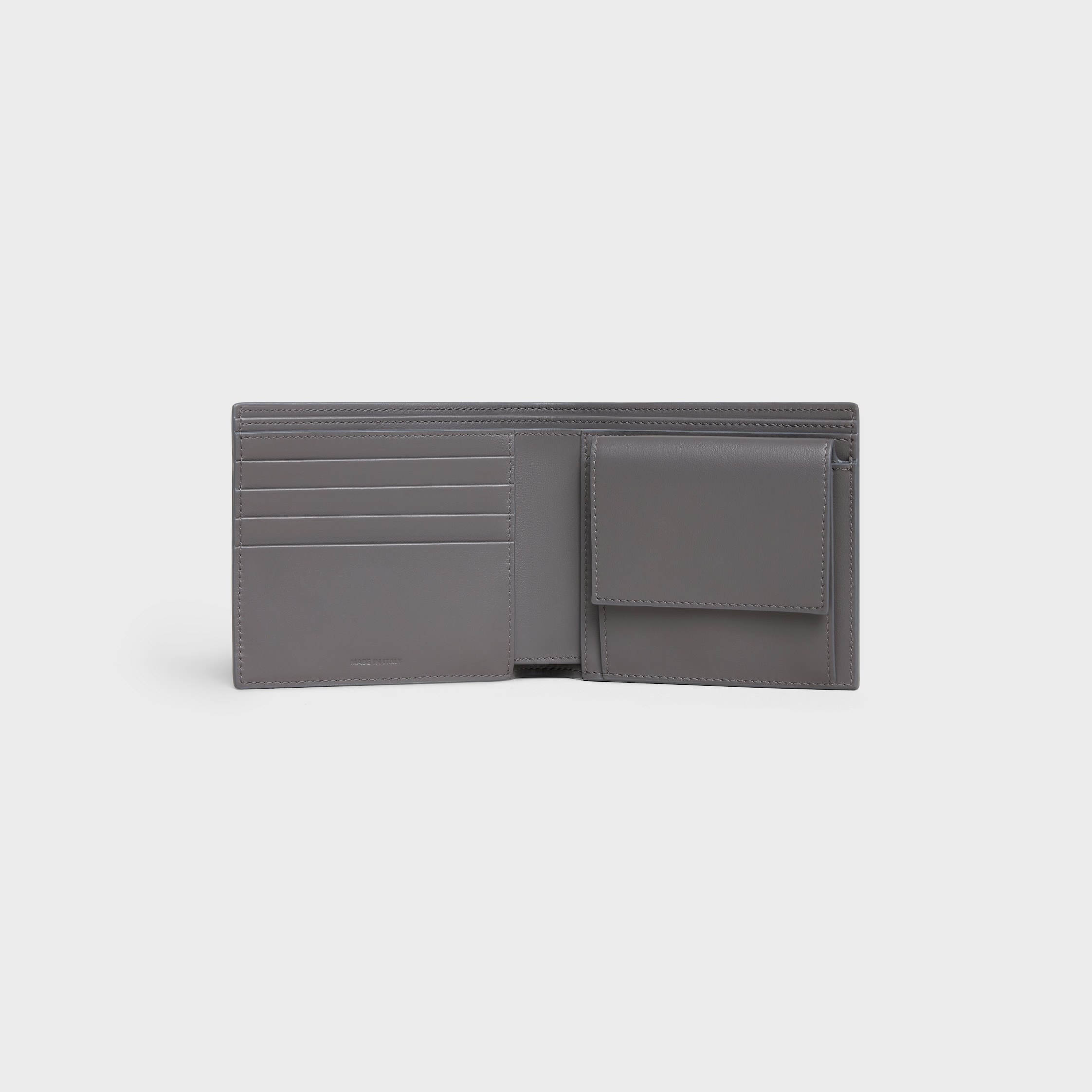 Celine Bi-fold Wallet In Grained Calfskin In Gray