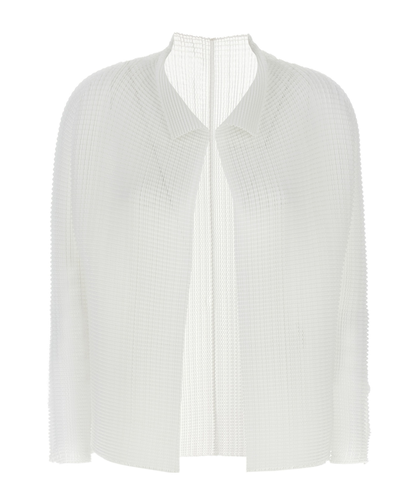 Issey Miyake Wooly Pleats Pleated Long-sleeves Cardigan In White