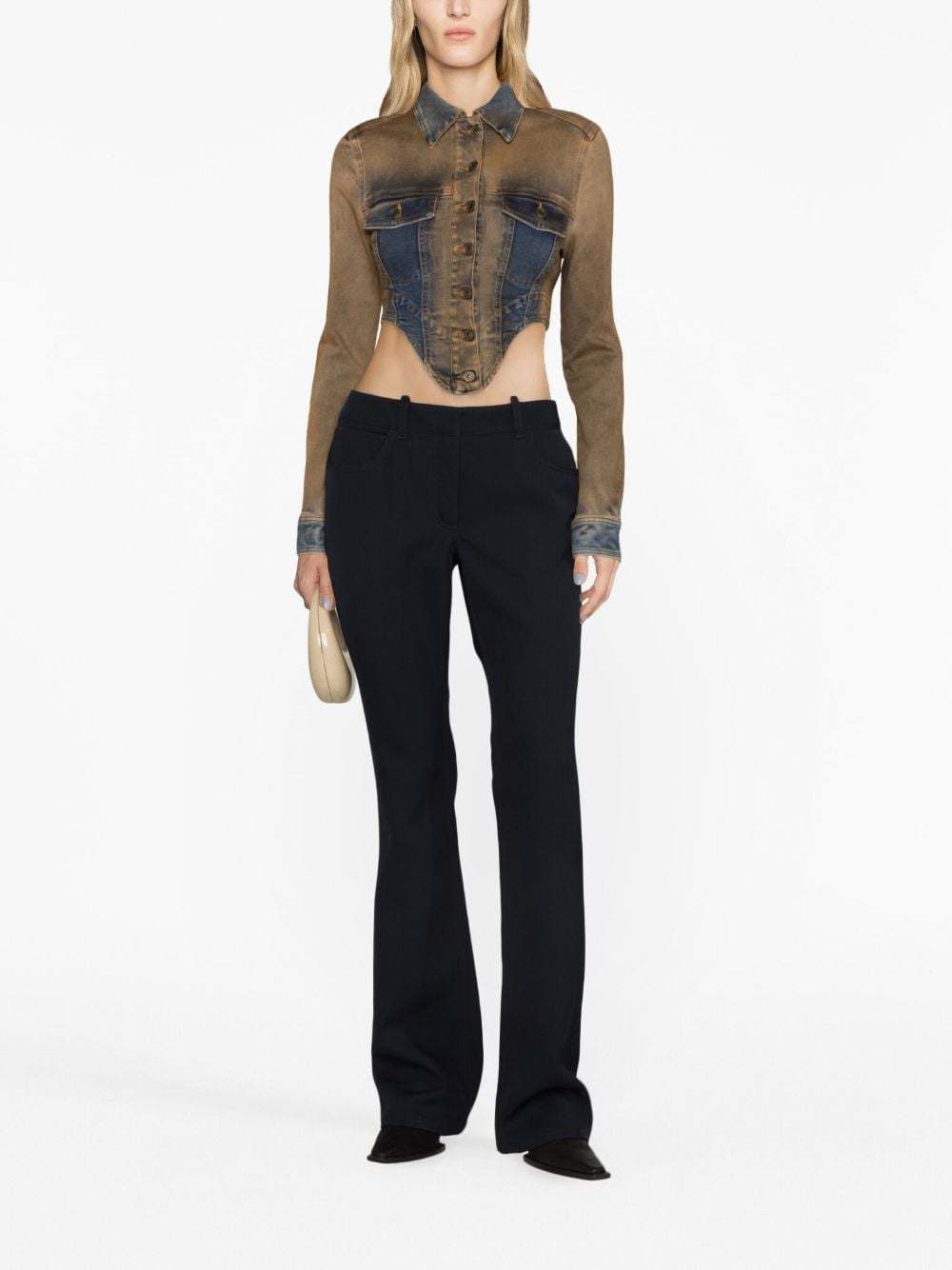 Off-white Virgin Wool Flared Trousers In Black