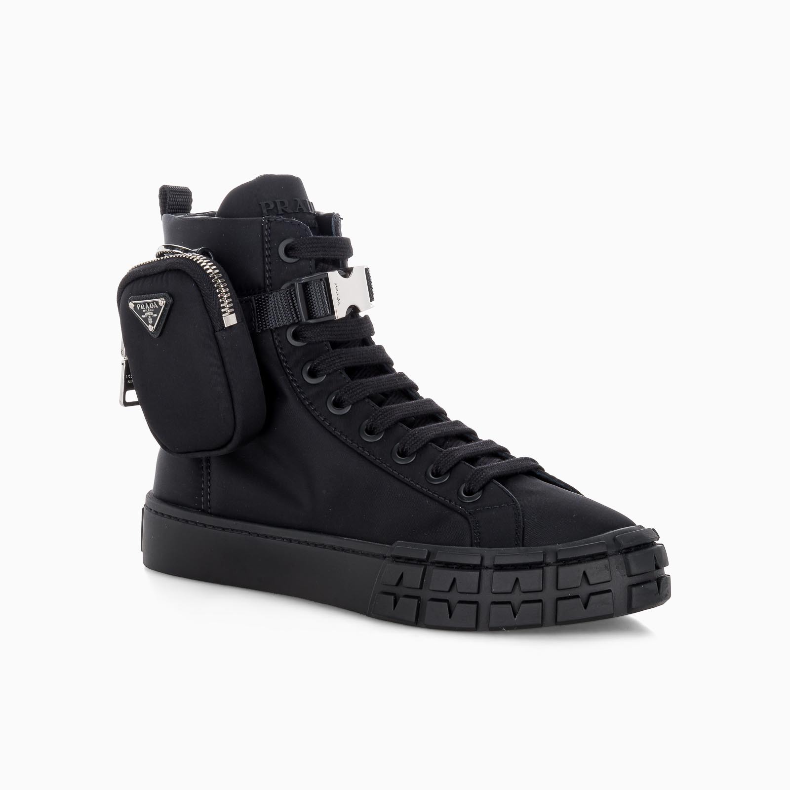 PRADA RE-NYLON POUCH DETAIL HIGH-TOP SNEAKERS