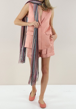 Twinset Leaf-print Single-breasted Waistcoat In Pink