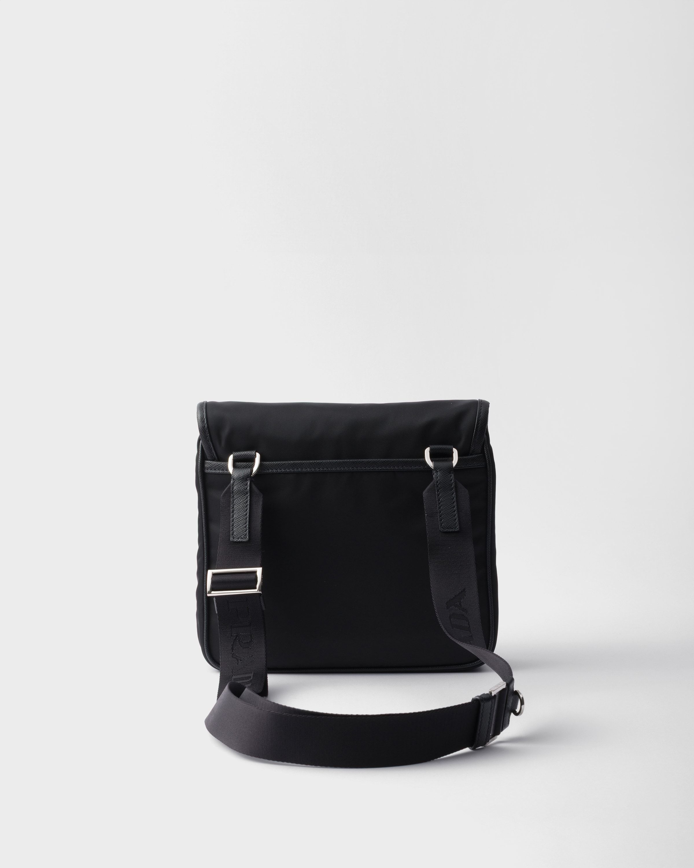 Prada Fabric Leather Shoulder Bag Adjustable Strap Front Flap In Black